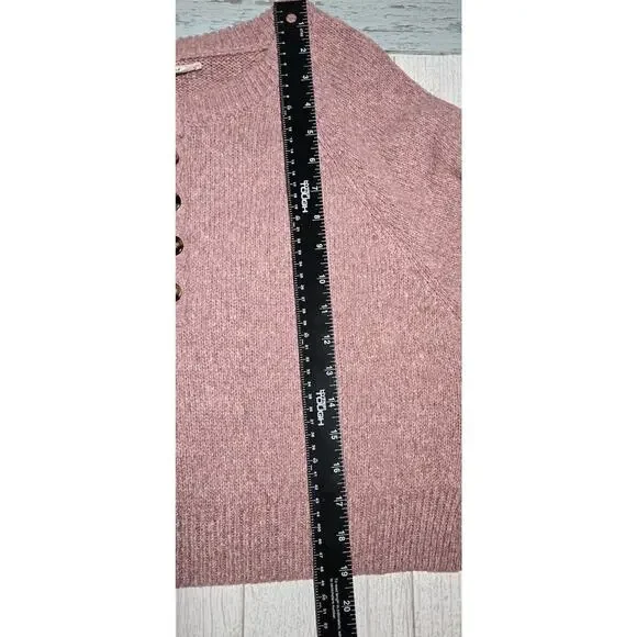 Button Henley Sweater Dusty Pink Poly Cotton Blend V-Neck SMALL Schoolgirl Crop - Picture 7 of 8